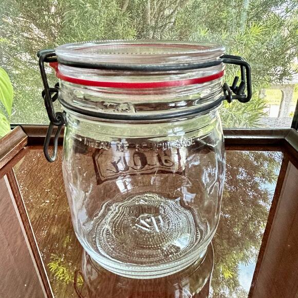 Vintage Glass Tea Jar with Clamp Lid – 6.25” Tall Teabag Storage Canister - Picture 13 of 14